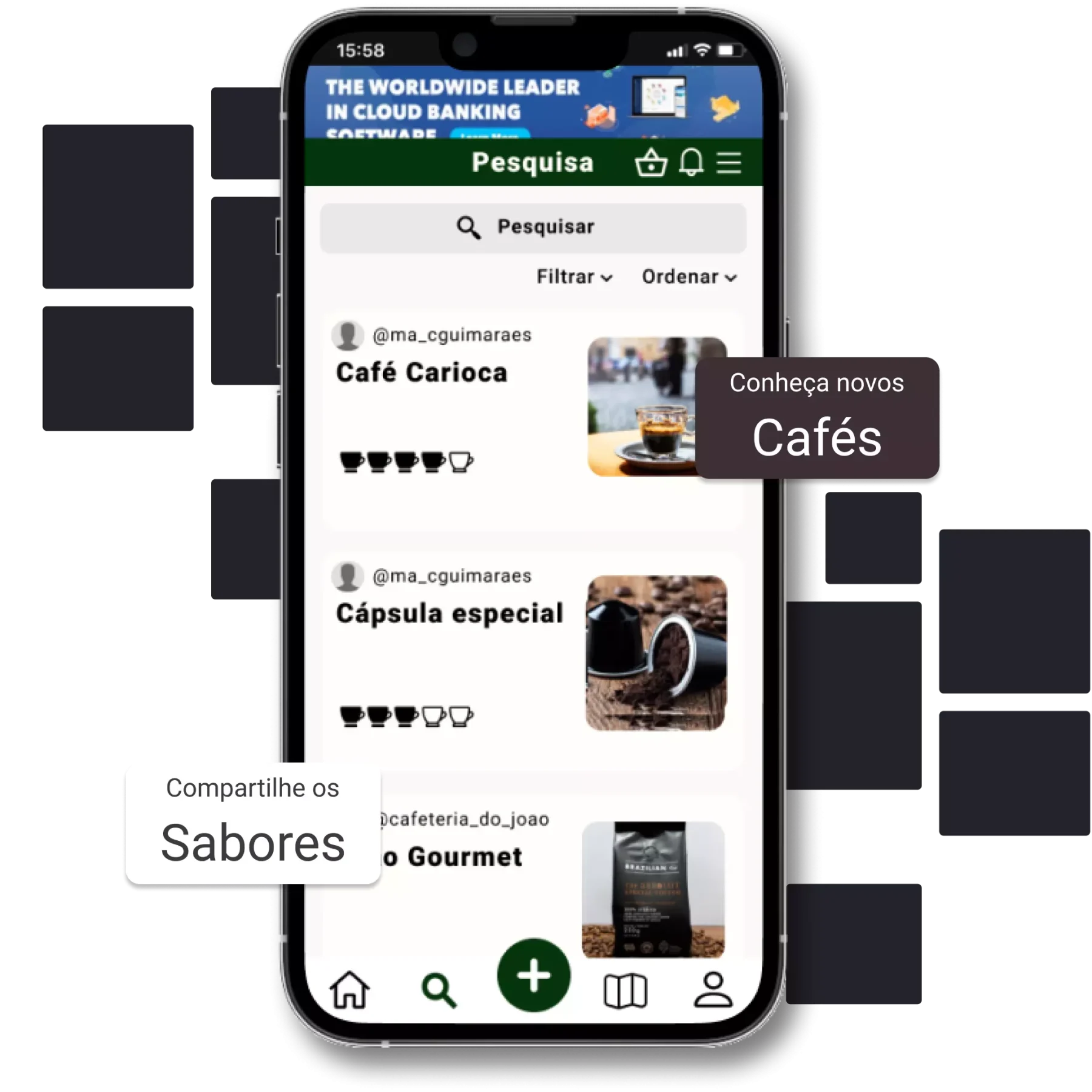 Telas do aplicativo Cafeinapp