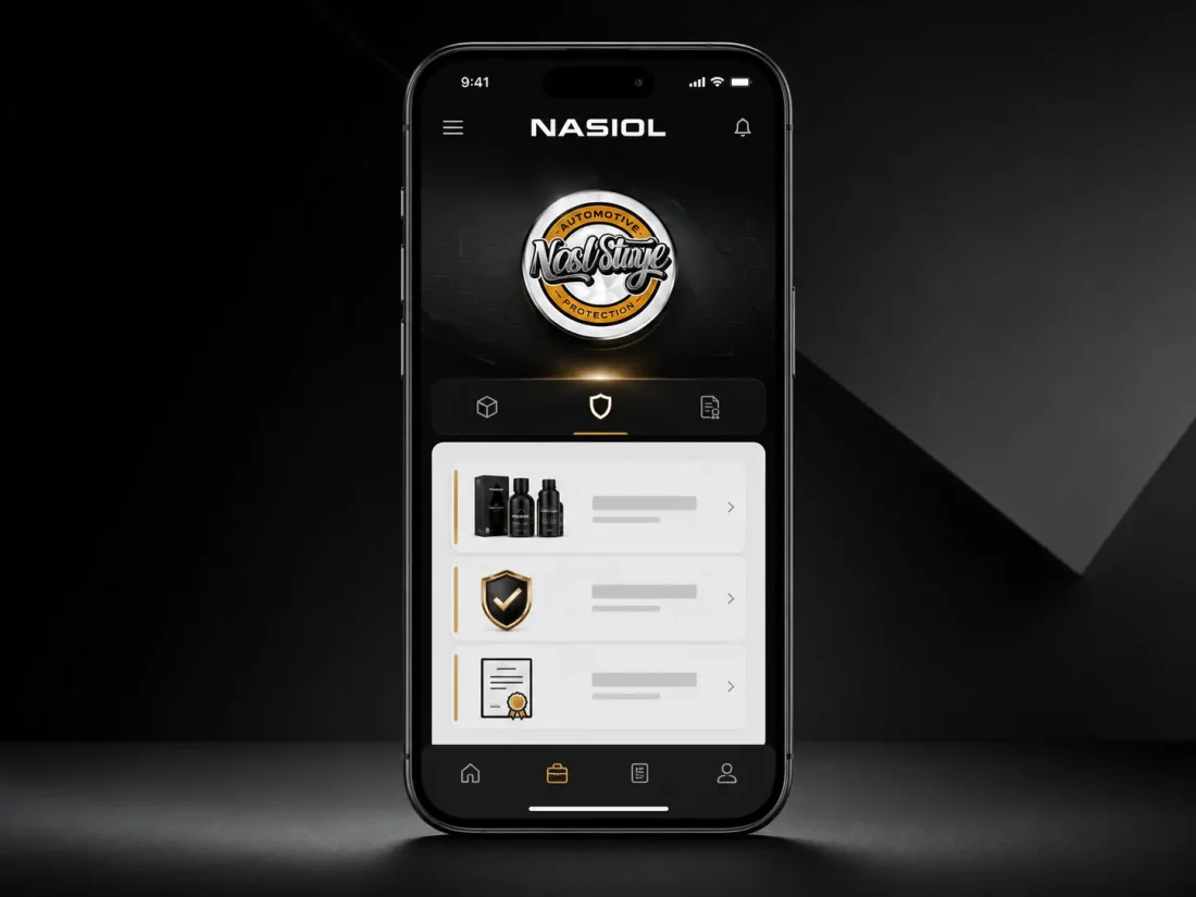 Aplicativo Nasiol para emissão de certificados, exibido em um smartphone